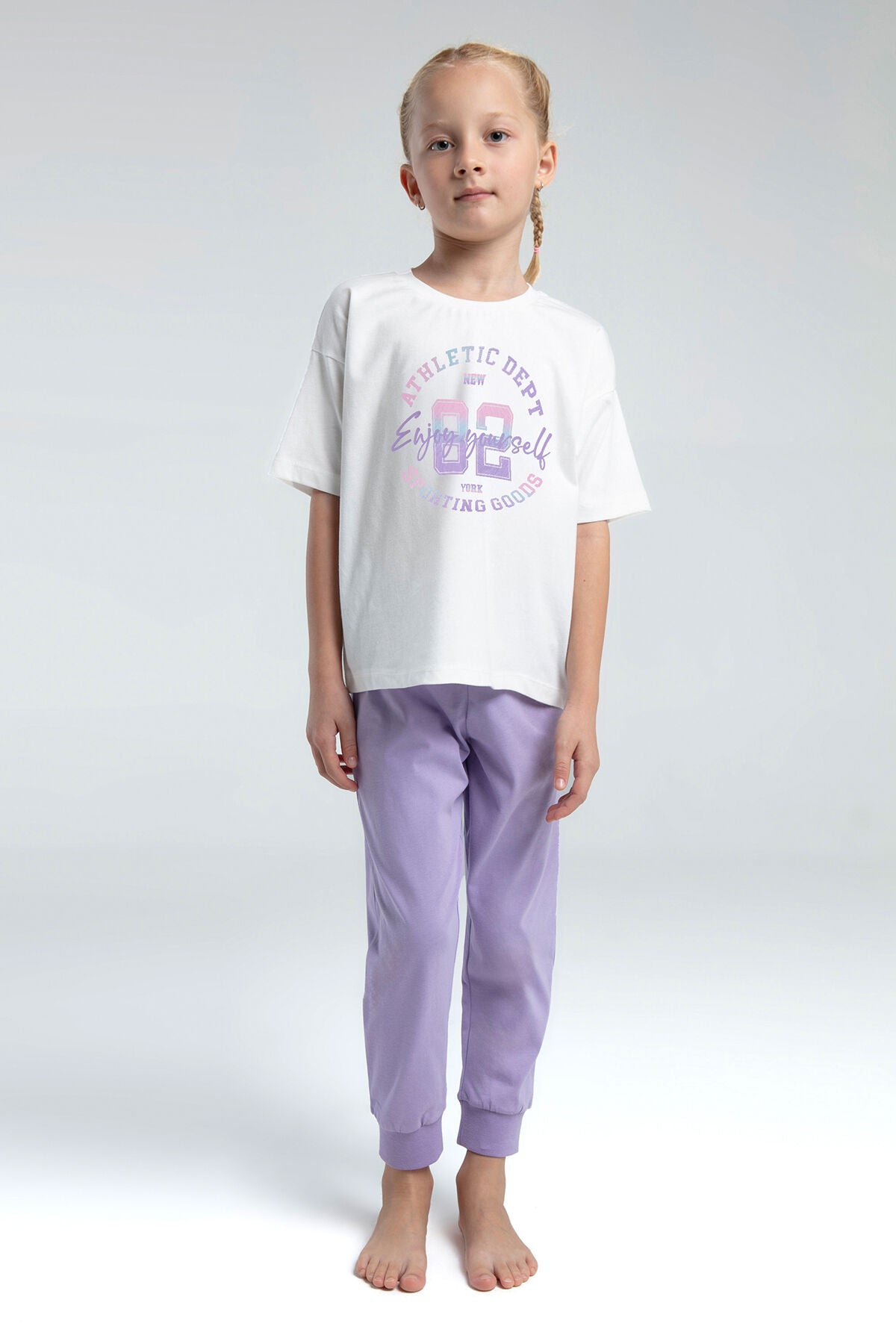 Rolypoly Kız Çocuk Bisiklet Yaka Pigment Baskılı Yazlık Regular Fit Mor Pijama Takımı RP3614-C-V1 Ürün ana görseli