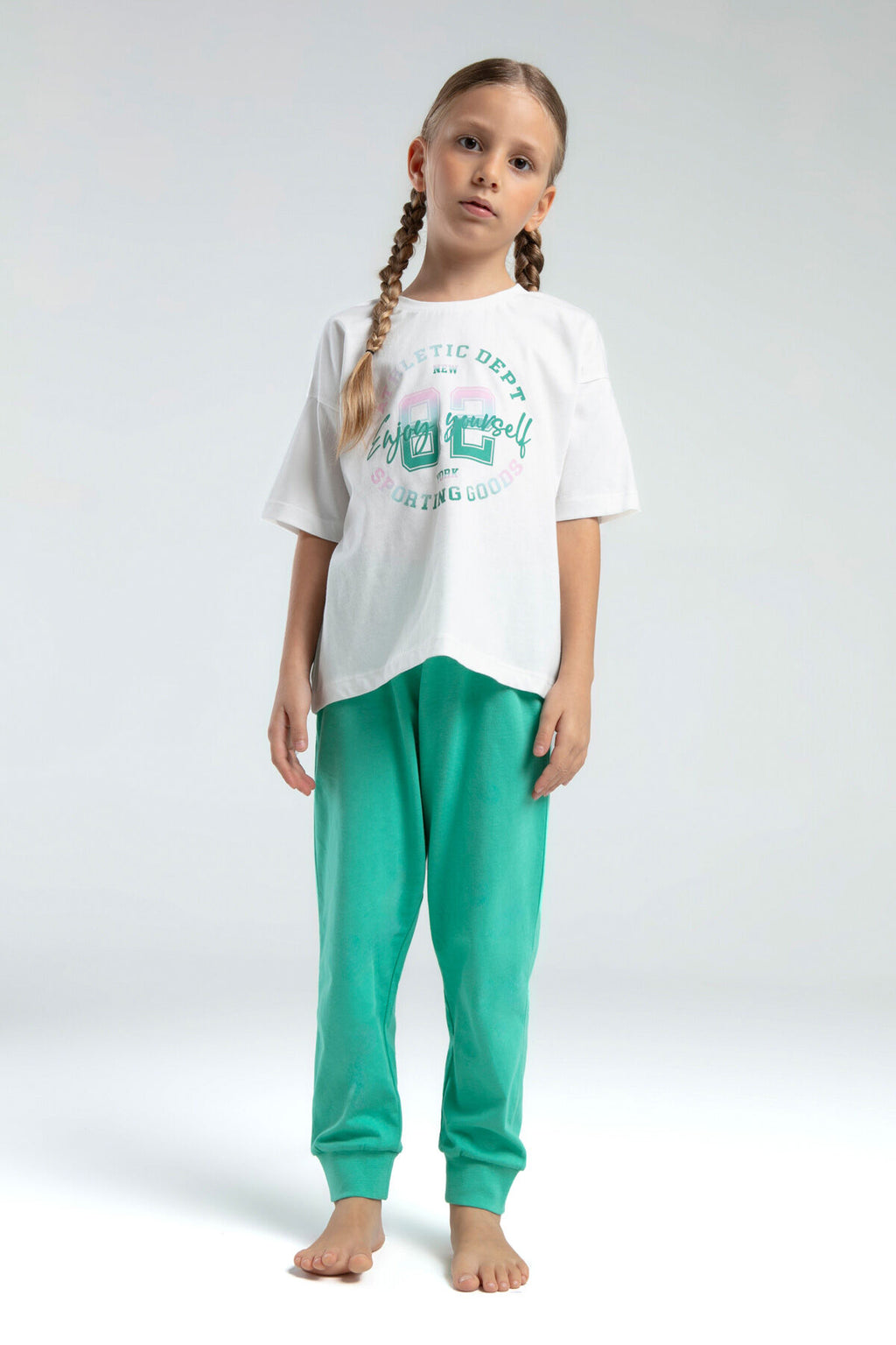 Kız Çocuk Yeşil Kısa Kol Pijama Takım