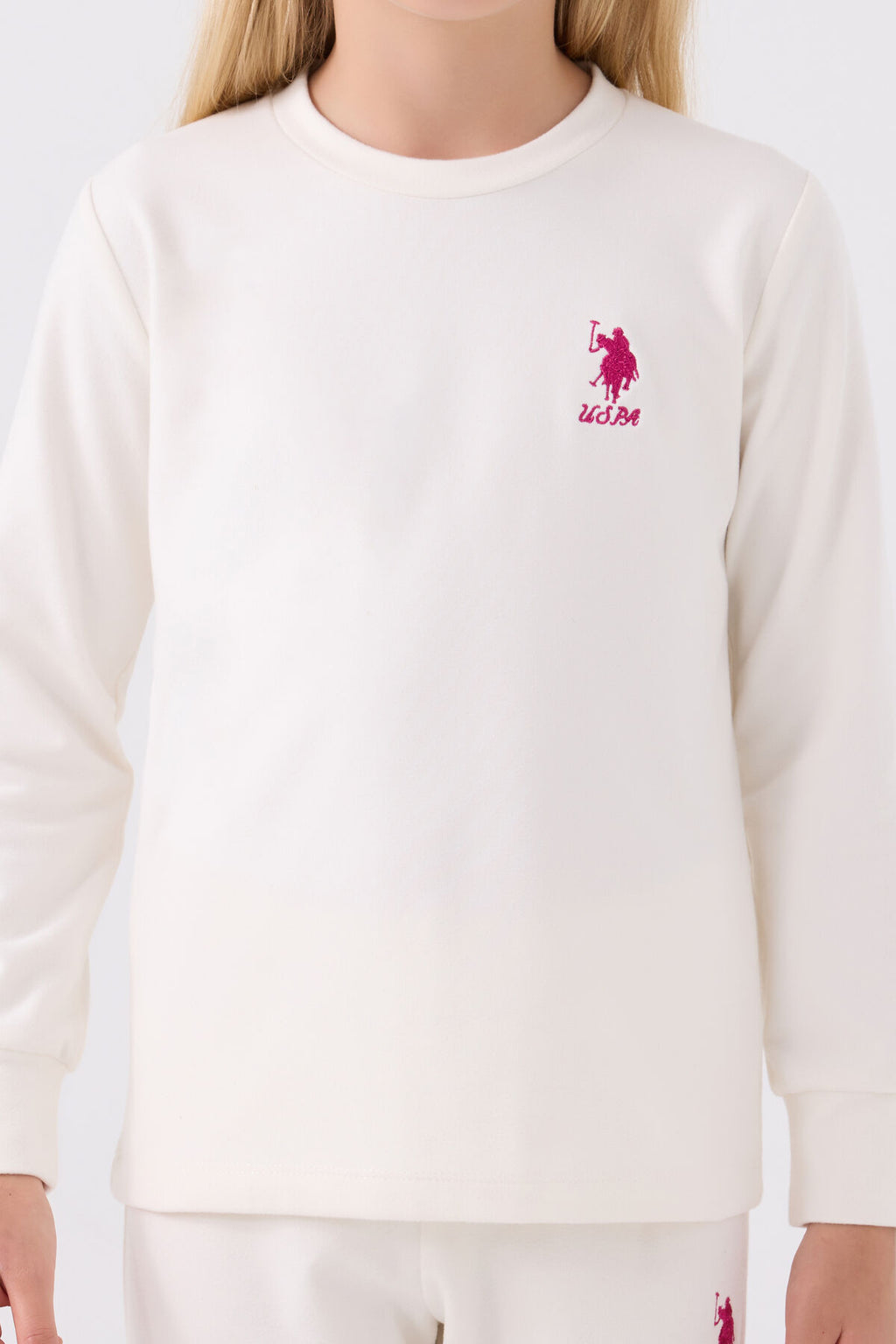 U.S. Polo Assn. Kız Çocuk Bisiklet Yaka Pigment Baskılı Kışlık Regular Fit Beyaz Pijama Takımı US1669-C-V4