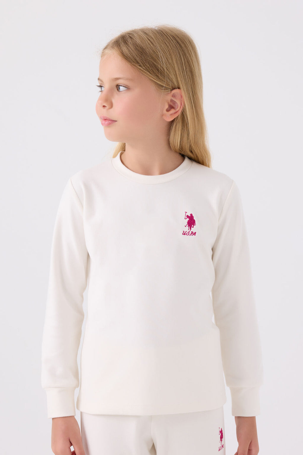 U.S. Polo Assn. Kız Çocuk Bisiklet Yaka Pigment Baskılı Kışlık Regular Fit Beyaz Pijama Takımı US1669-C-V4