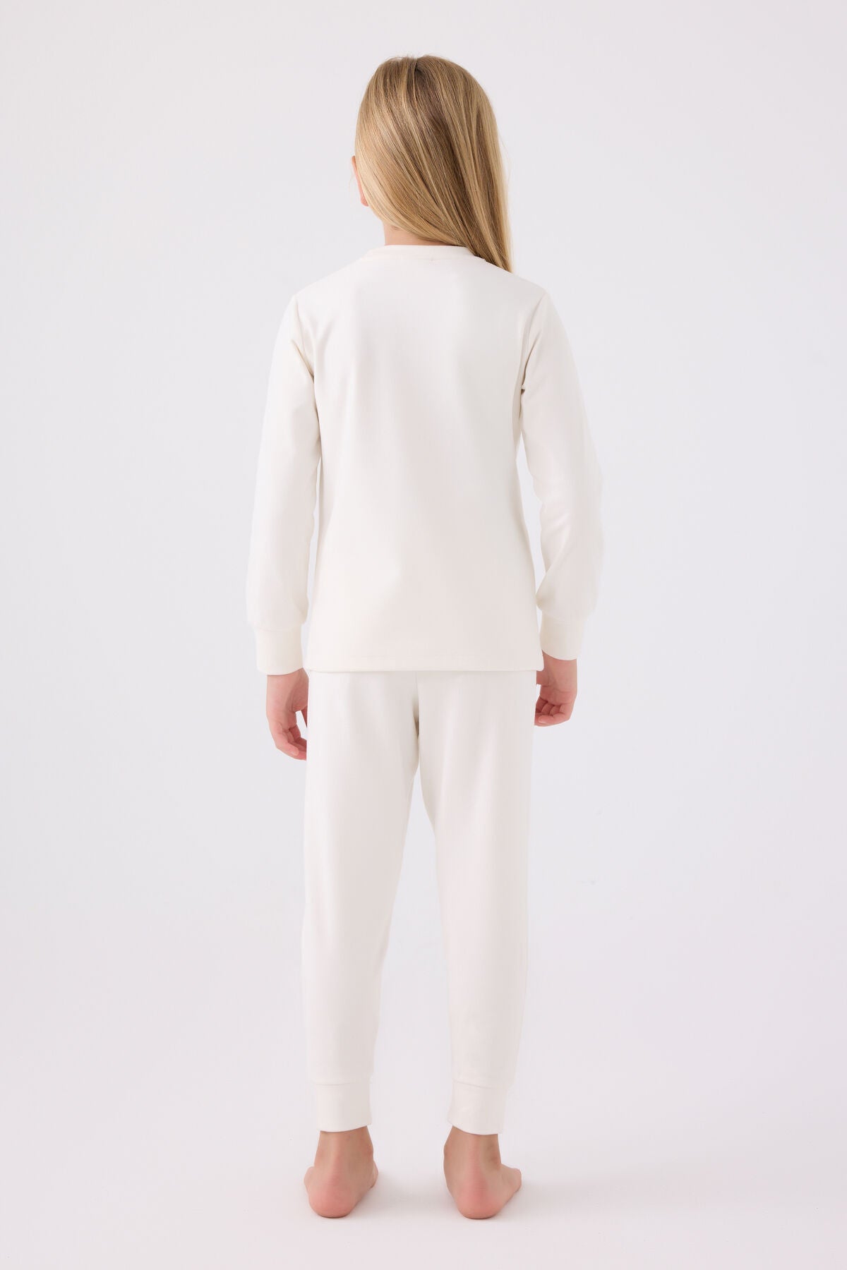 U.S. Polo Assn. Kız Çocuk Bisiklet Yaka Pigment Baskılı Kışlık Regular Fit Beyaz Pijama Takımı US1669-C-V4