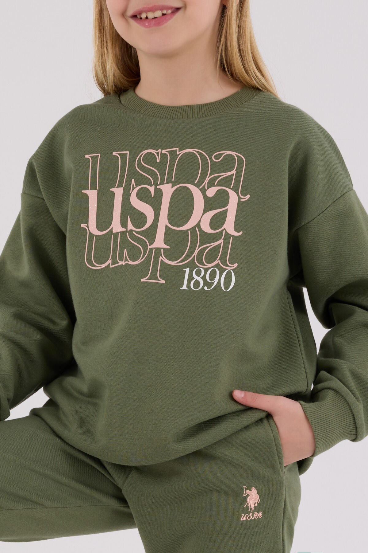 U.S. Polo Assn. Kız Çocuk Kışlık Regular Fit Haki Eşofman Takımı US2309-C-V2