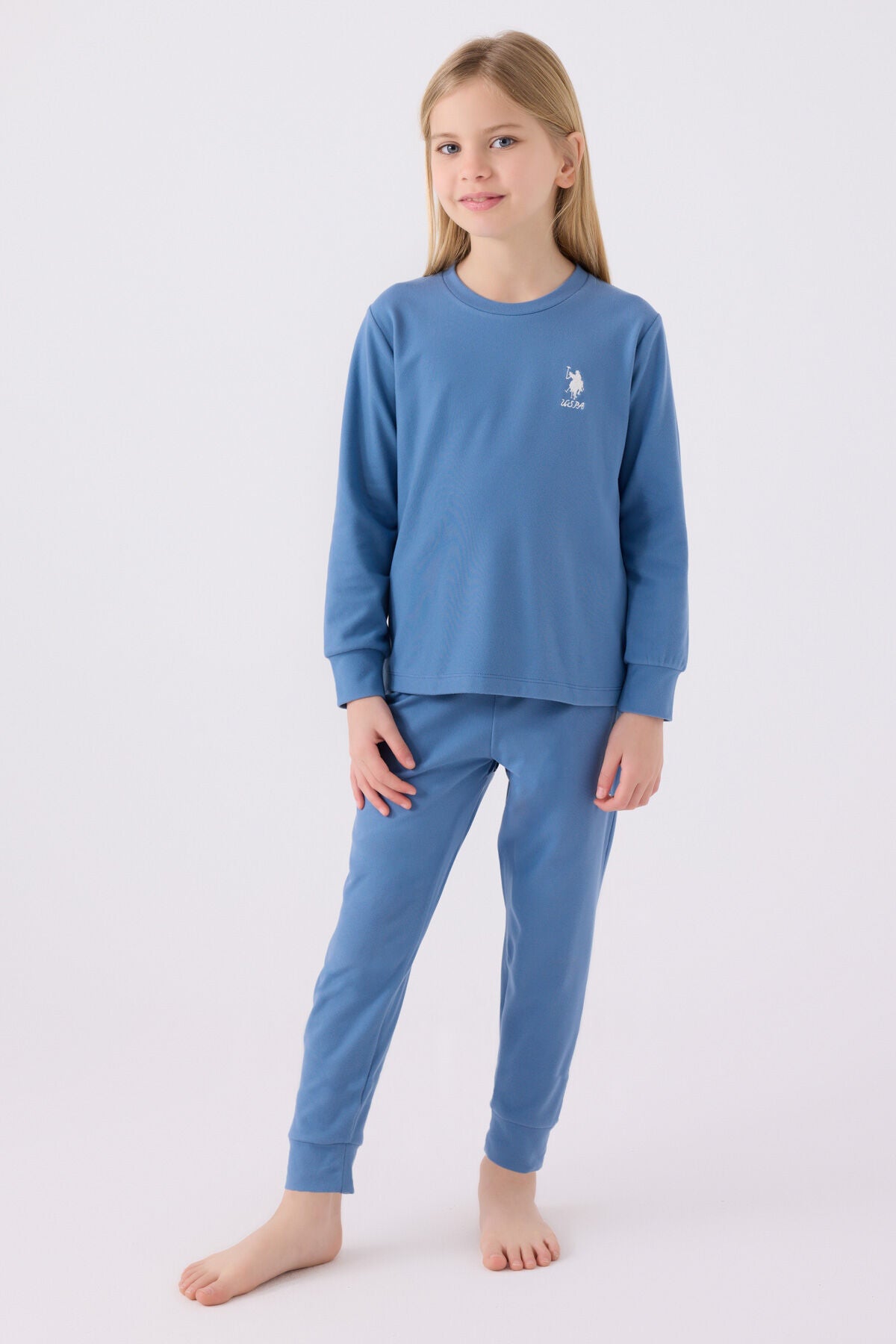 Kız Çocuk Mavi Uzun Kol Pijama Takım