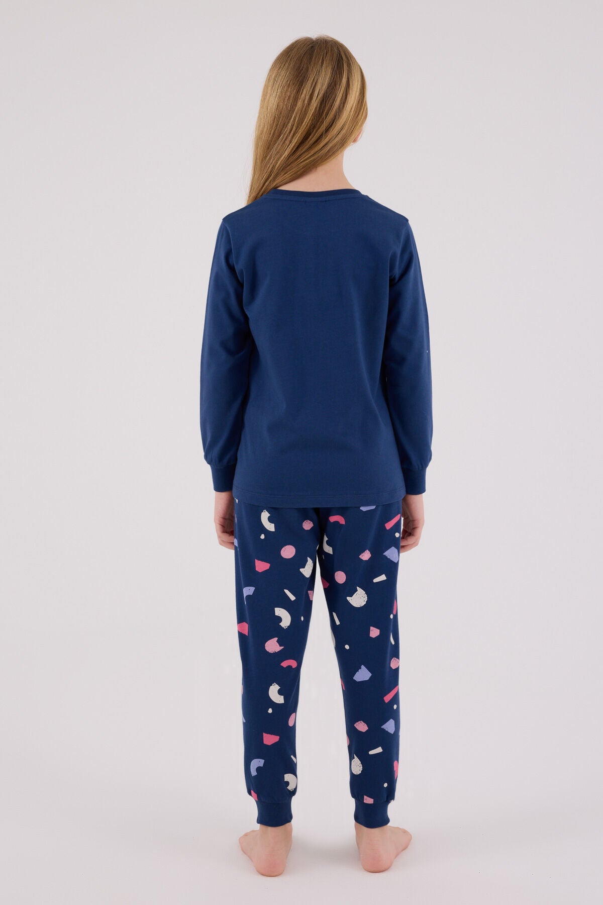 Rolypoly Kız Çocuk Bisiklet Yaka Pigment Baskılı Kışlık Regular Fit Mavi Pijama Takımı RP3696-C-V1