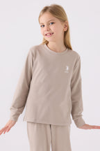 U.S. Polo Assn. Kız Çocuk Bisiklet Yaka Pigment Baskılı Kışlık Regular Fit Krem Pijama Takımı US1669-C-V1