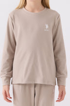 U.S. Polo Assn. Kız Çocuk Bisiklet Yaka Pigment Baskılı Kışlık Regular Fit Krem Pijama Takımı US1669-C-V1