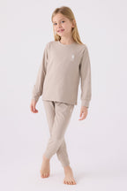 U.S. Polo Assn. Kız Çocuk Bisiklet Yaka Pigment Baskılı Kışlık Regular Fit Krem Pijama Takımı US1669-C-V1