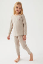 U.S. Polo Assn. Kız Çocuk Bisiklet Yaka Pigment Baskılı Kışlık Regular Fit Krem Pijama Takımı US1665-C-V6