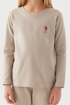 U.S. Polo Assn. Kız Çocuk Bisiklet Yaka Pigment Baskılı Kışlık Regular Fit Krem Pijama Takımı US1665-C-V6