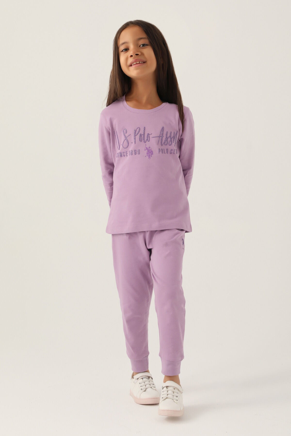 U.S. Polo Assn. Kız Çocuk Bisiklet Yaka Pigment Baskılı Kışlık Regular Fit Mor Pijama Takımı US1664-C-V4