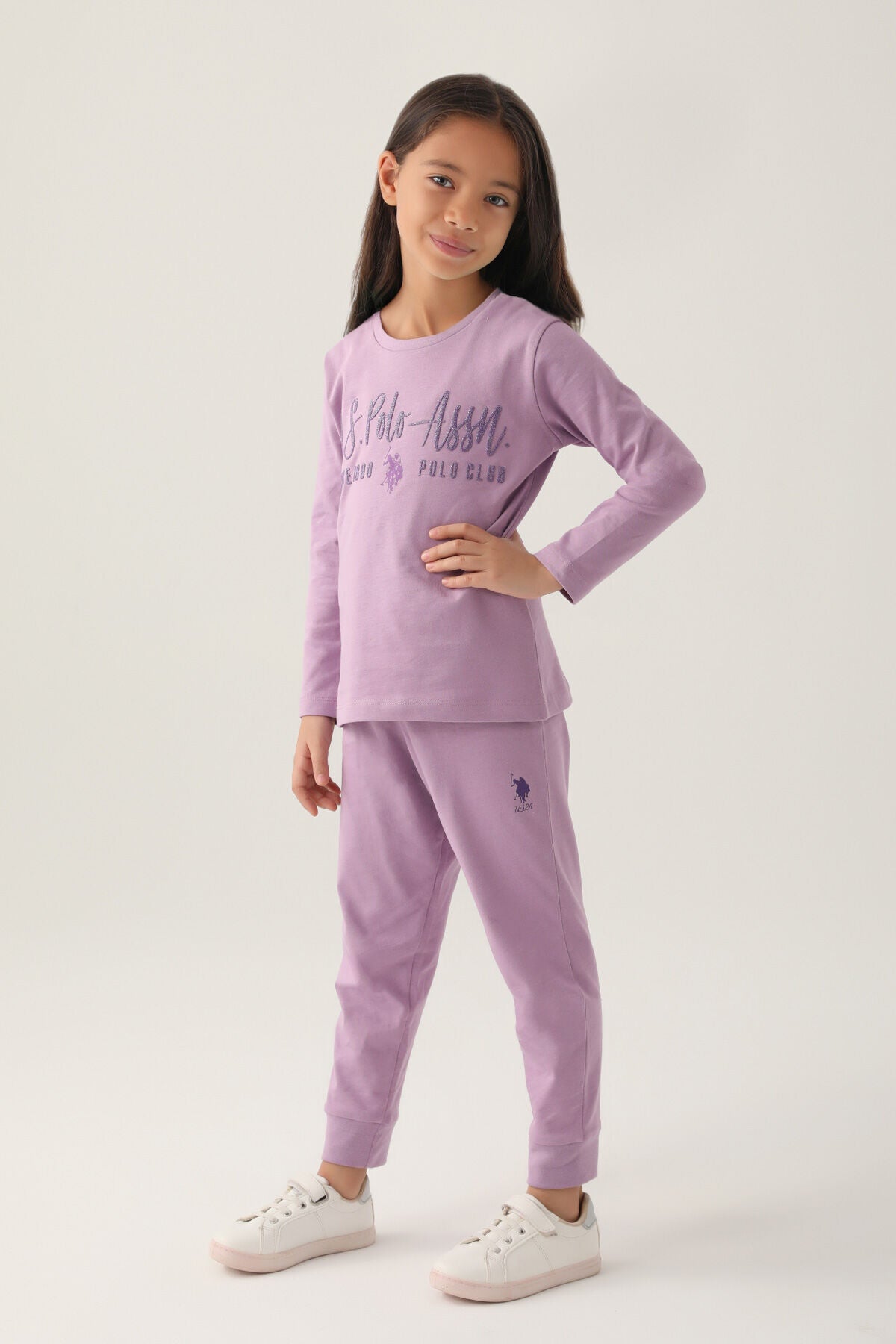 U.S. Polo Assn. Kız Çocuk Bisiklet Yaka Pigment Baskılı Kışlık Regular Fit Mor Pijama Takımı US1664-C-V4 Ürün ikincil görseli