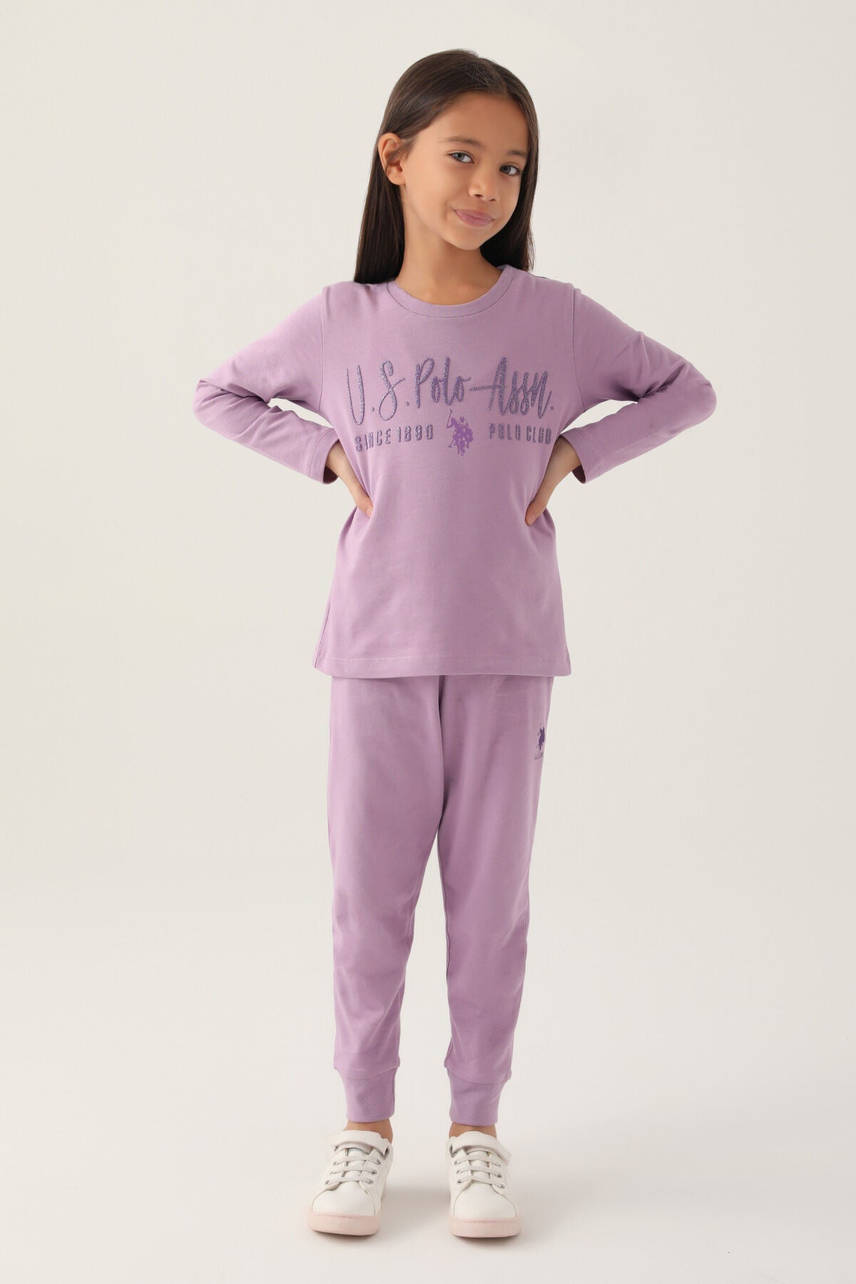 U.S. Polo Assn. Kız Çocuk Bisiklet Yaka Pigment Baskılı Kışlık Regular Fit Mor Pijama Takımı US1664-C-V4 Ürün ana görseli