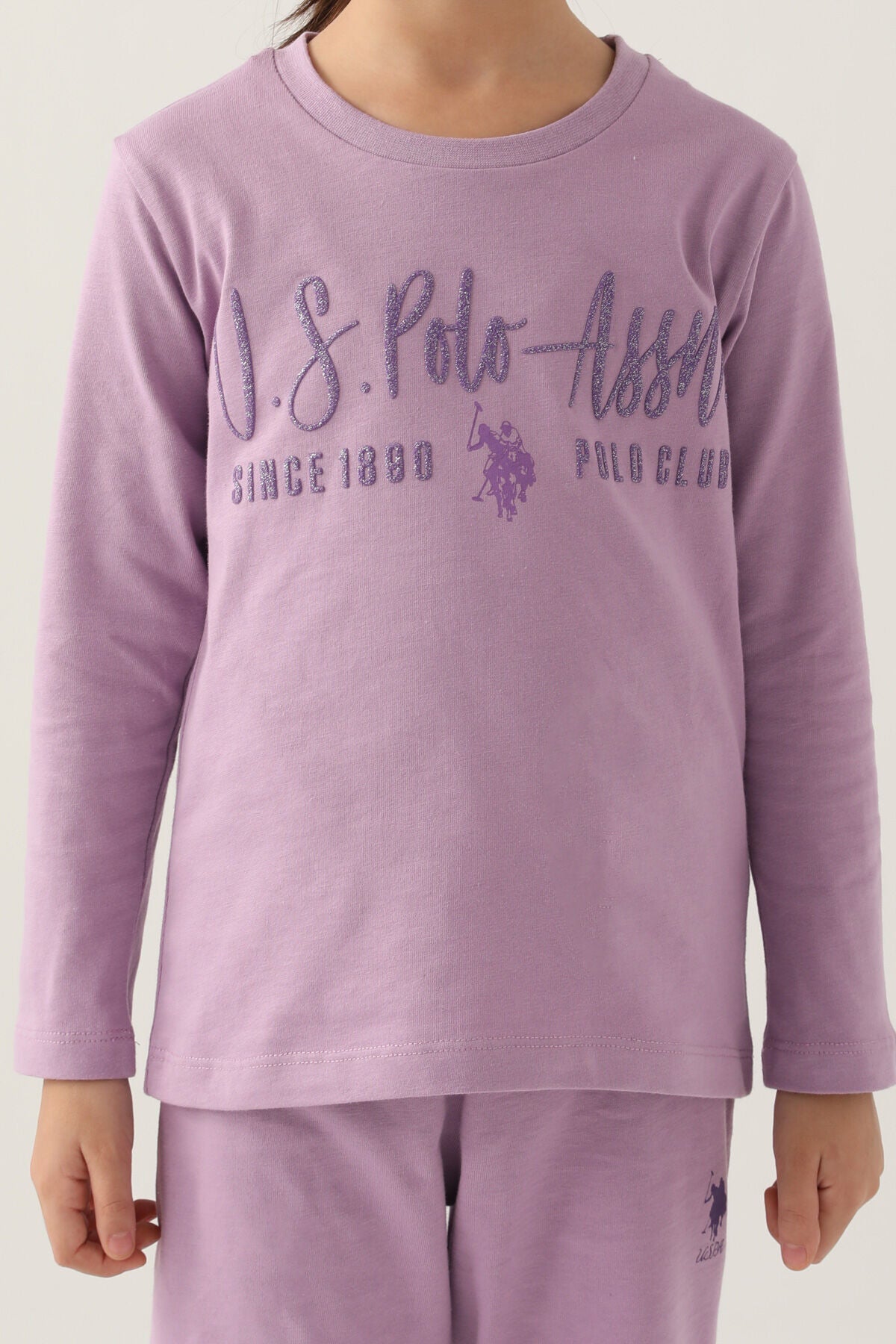 U.S. Polo Assn. Kız Çocuk Bisiklet Yaka Pigment Baskılı Kışlık Regular Fit Mor Pijama Takımı US1664-C-V4