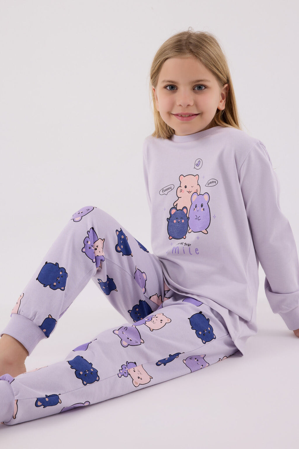 Rolypoly Kız Çocuk Kışlık Regular Fit Mor Pijama Takımı RP3705-C-V2