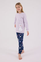 Rolypoly Kız Çocuk Bisiklet Yaka Pigment Baskılı Kışlık Regular Fit Mor Pijama Takımı RP3697-C-V1