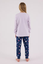 Rolypoly Kız Çocuk Bisiklet Yaka Pigment Baskılı Kışlık Regular Fit Mor Pijama Takımı RP3697-C-V1