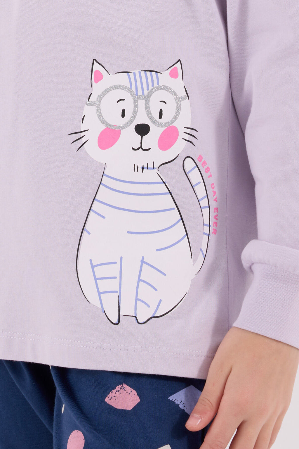 Rolypoly Kız Çocuk Bisiklet Yaka Pigment Baskılı Kışlık Regular Fit Mor Pijama Takımı RP3697-C-V1