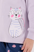 Rolypoly Kız Çocuk Bisiklet Yaka Pigment Baskılı Kışlık Regular Fit Mor Pijama Takımı RP3697-C-V1