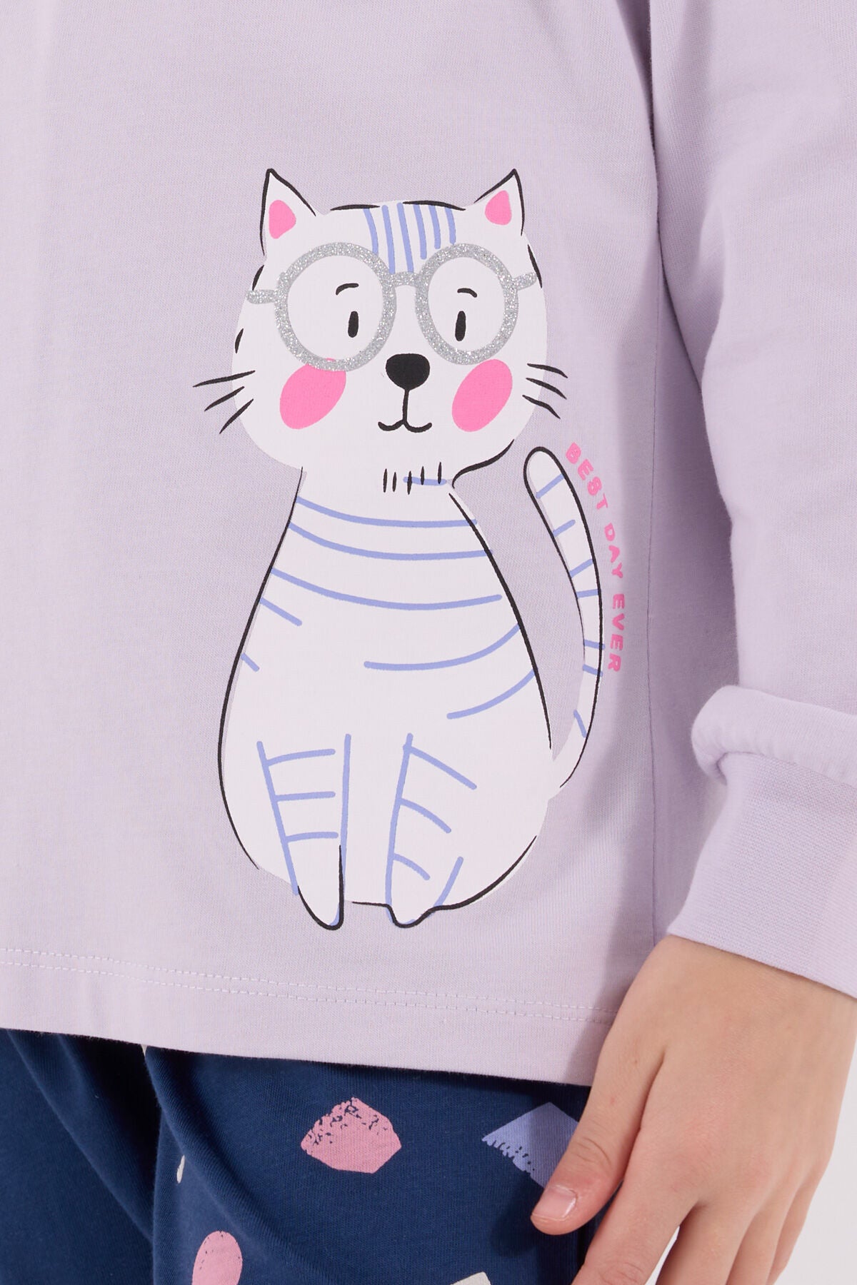 Rolypoly Kız Çocuk Bisiklet Yaka Pigment Baskılı Kışlık Regular Fit Mor Pijama Takımı RP3697-C-V1