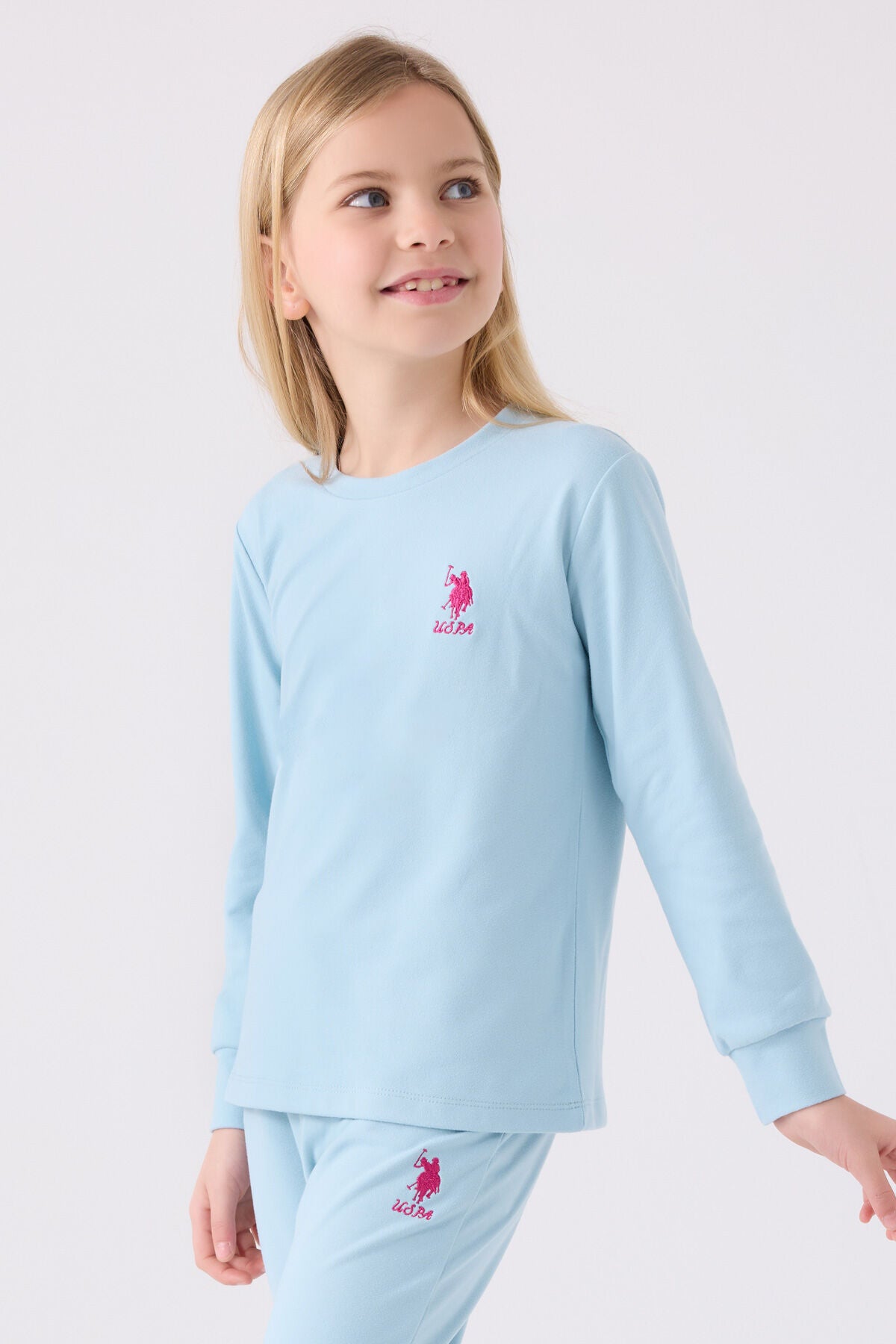 U.S. Polo Assn. Kız Çocuk Bisiklet Yaka Pigment Baskılı Kışlık Regular Fit Mavi Pijama Takımı US1669-C-V6 Ürün ikincil görseli