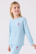 U.S. Polo Assn. Kız Çocuk Bisiklet Yaka Pigment Baskılı Kışlık Regular Fit Mavi Pijama Takımı US1669-C-V6