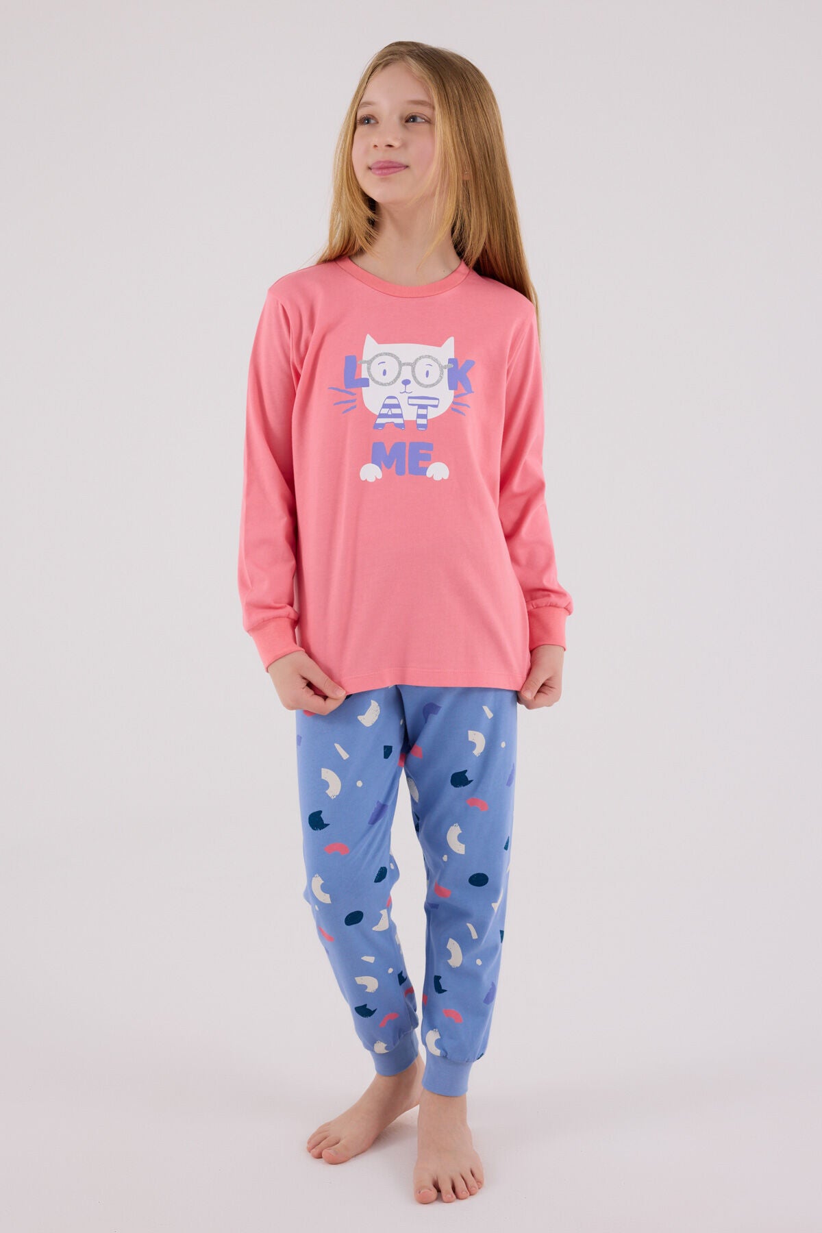 Rolypoly Kız Çocuk Bisiklet Yaka Pigment Baskılı Kışlık Regular Fit Pembe Pijama Takımı RP3696-C-V2 Ürün ikincil görseli