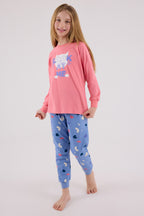 Rolypoly Kız Çocuk Bisiklet Yaka Pigment Baskılı Kışlık Regular Fit Pembe Pijama Takımı RP3696-C-V2