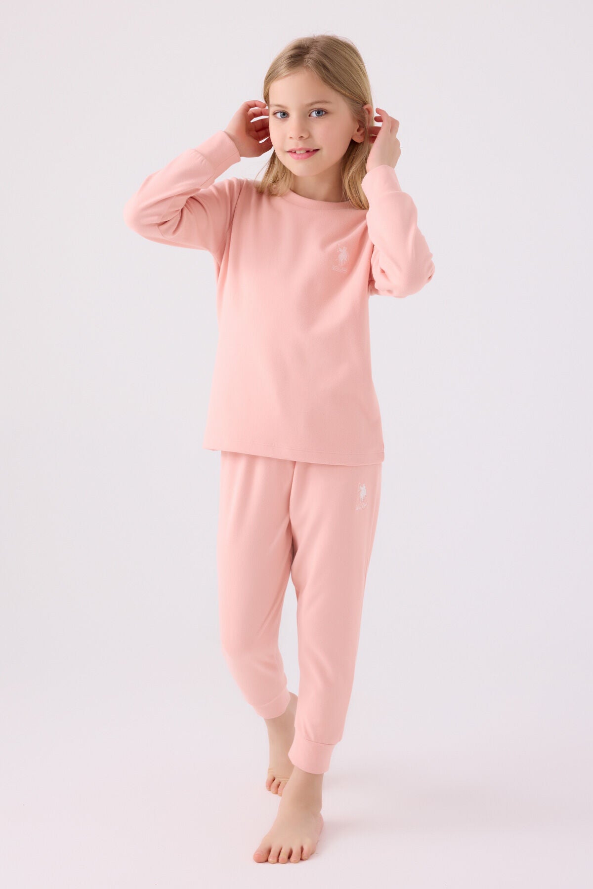U.S. Polo Assn. Kız Çocuk Bisiklet Yaka Pigment Baskılı Kışlık Regular Fit Pembe Pijama Takımı US1669-C-V2 Ürün ana görseli