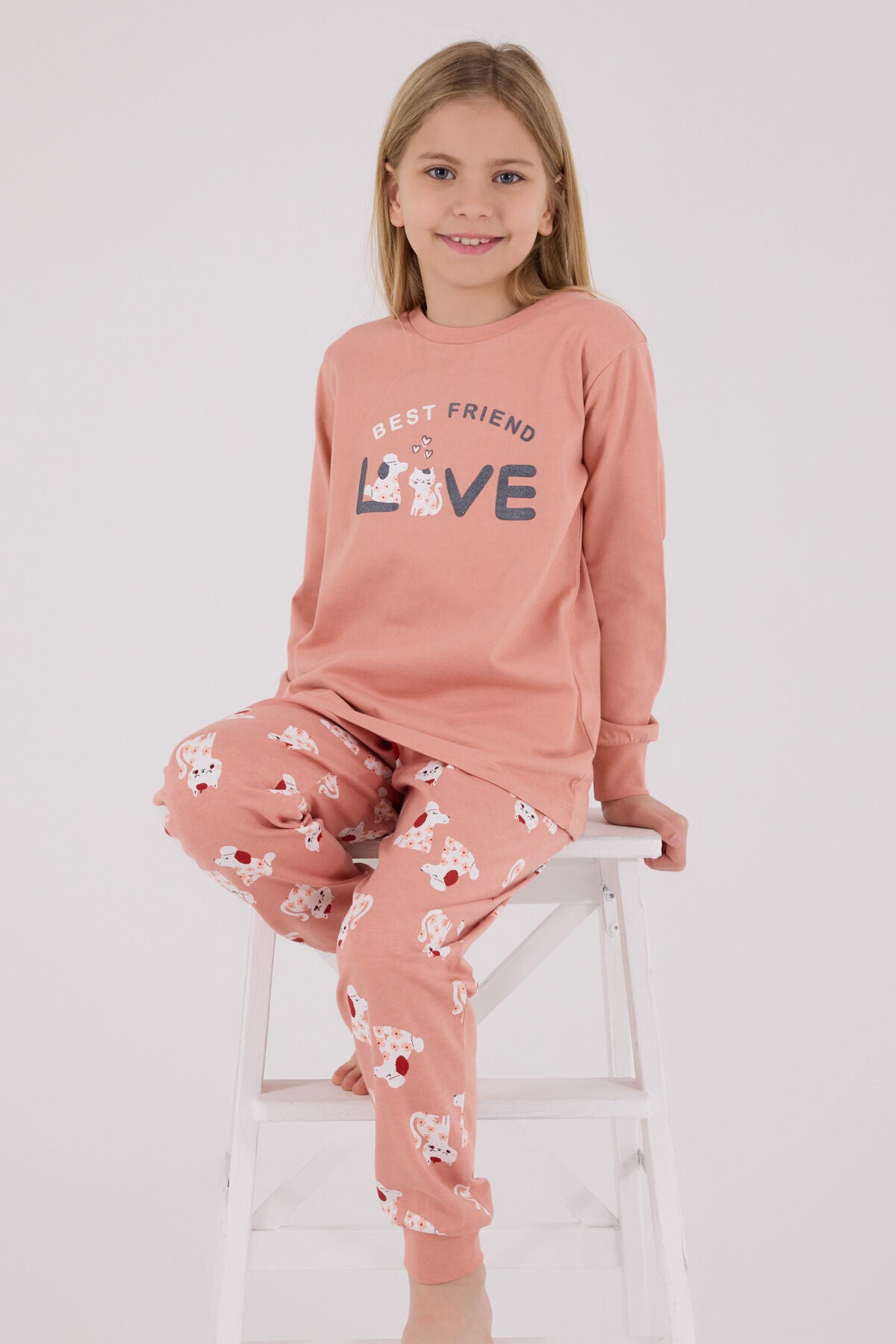 Rolypoly Kız Çocuk Kışlık Regular Fit Pembe Pijama Takımı RP3707-C-V2 Ürün ana görseli