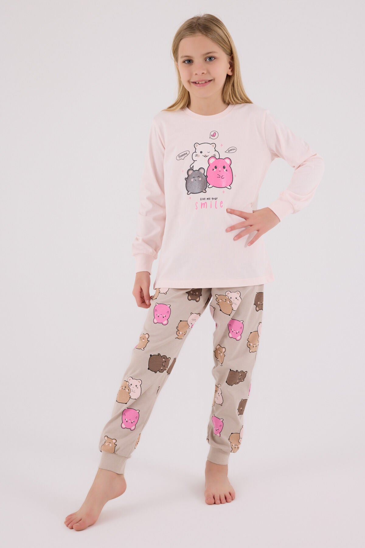 Rolypoly Kız Çocuk Kışlık Regular Fit Pembe Pijama Takımı RP3705-C-V1 Ürün ana görseli