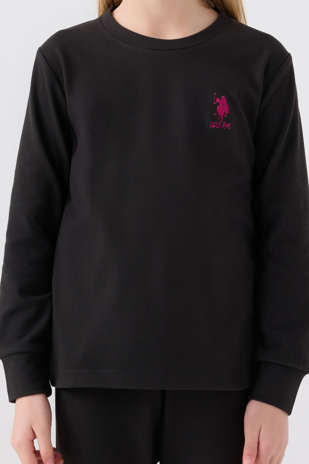 U.S. Polo Assn. Kız Çocuk Bisiklet Yaka Pigment Baskılı Kışlık Regular Fit Siyah Pijama Takımı US1669-C-V5