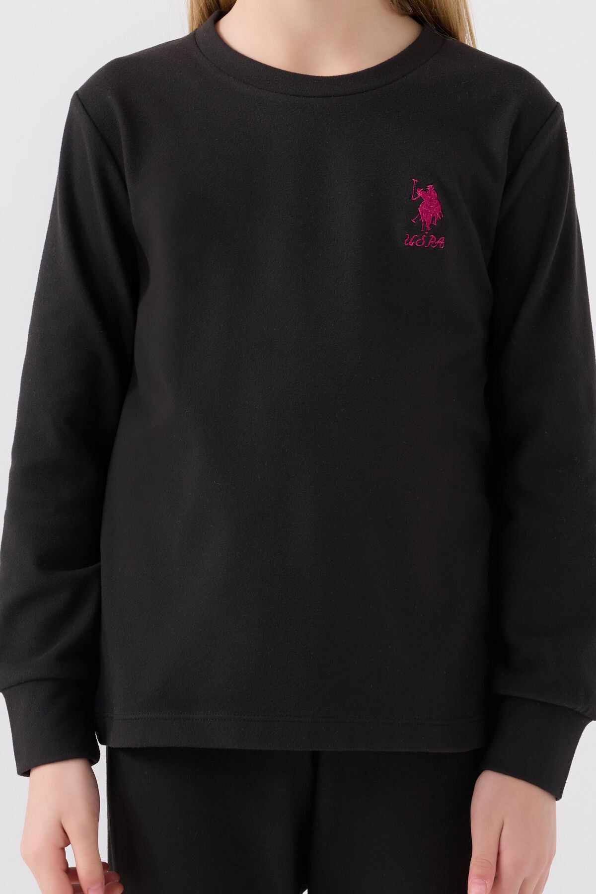 U.S. Polo Assn. Kız Çocuk Bisiklet Yaka Pigment Baskılı Kışlık Regular Fit Siyah Pijama Takımı US1669-C-V5