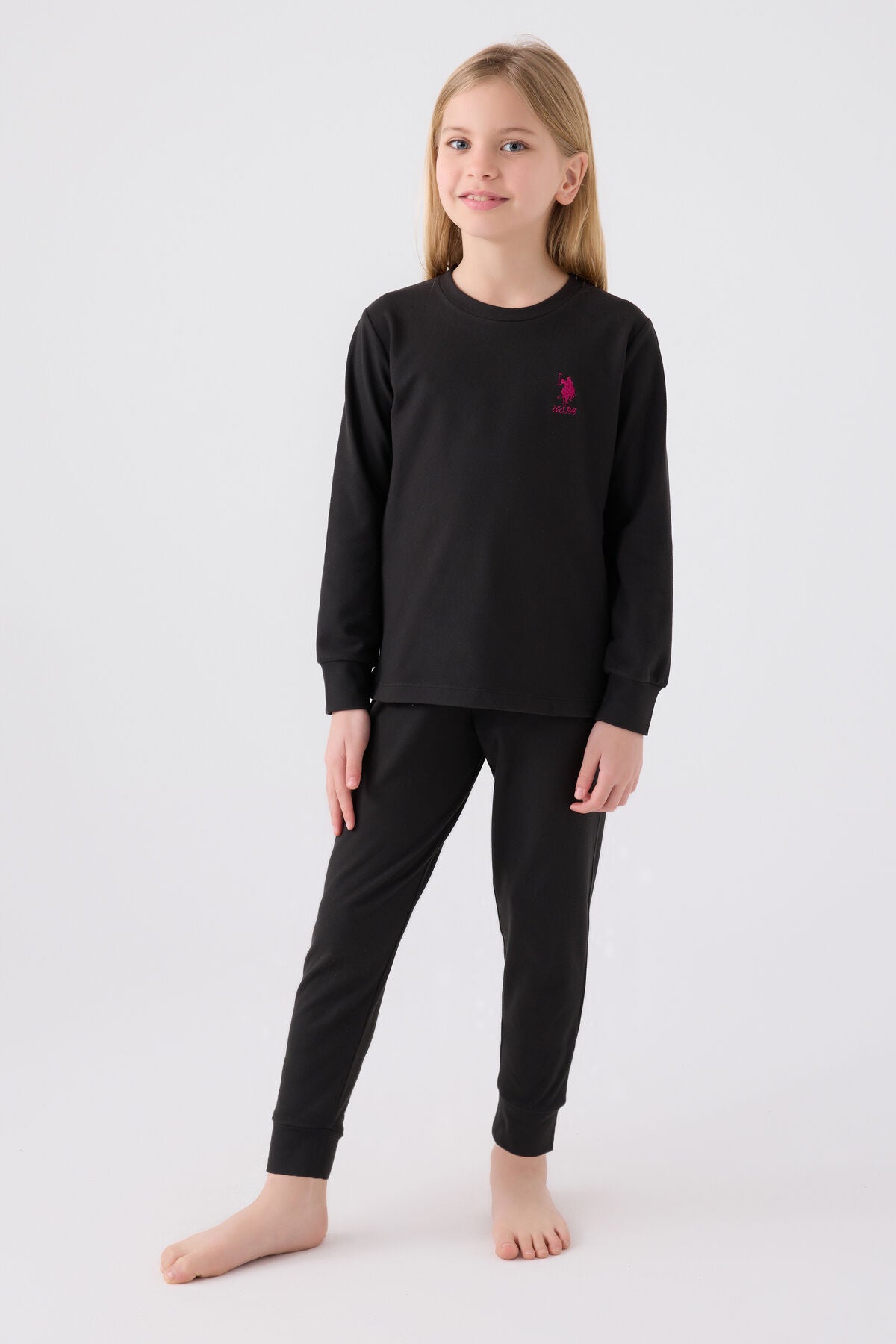 U.S. Polo Assn. Kız Çocuk Bisiklet Yaka Pigment Baskılı Kışlık Regular Fit Siyah Pijama Takımı US1669-C-V5 Ürün ana görseli