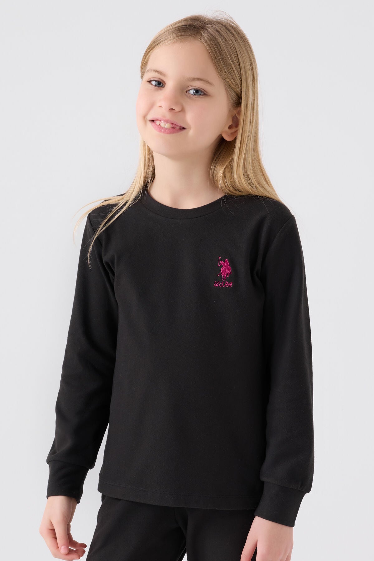 U.S. Polo Assn. Kız Çocuk Bisiklet Yaka Pigment Baskılı Kışlık Regular Fit Siyah Pijama Takımı US1669-C-V5