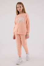 U.S. Polo Assn. Kız Çocuk Bisiklet Yaka Pigment Baskılı Kışlık Regular Fit Turuncu Eşofman Takımı US2316-C-V2