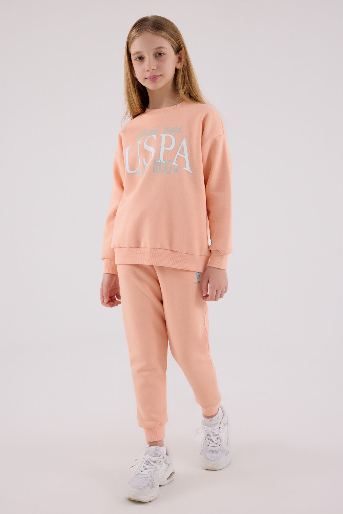 U.S. Polo Assn. Kız Çocuk Bisiklet Yaka Pigment Baskılı Kışlık Regular Fit Turuncu Eşofman Takımı US2316-C-V2