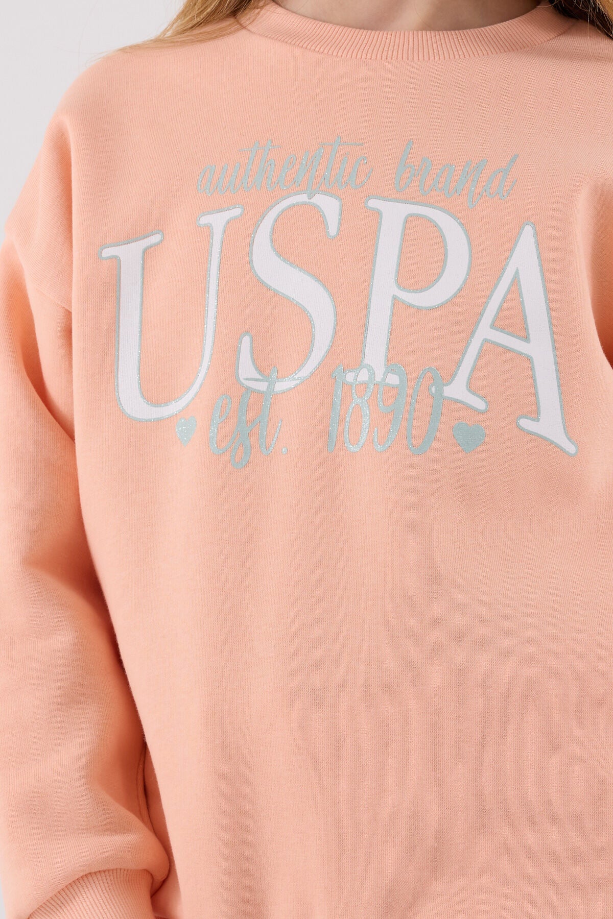 U.S. Polo Assn. Kız Çocuk Bisiklet Yaka Pigment Baskılı Kışlık Regular Fit Turuncu Eşofman Takımı US2316-C-V2