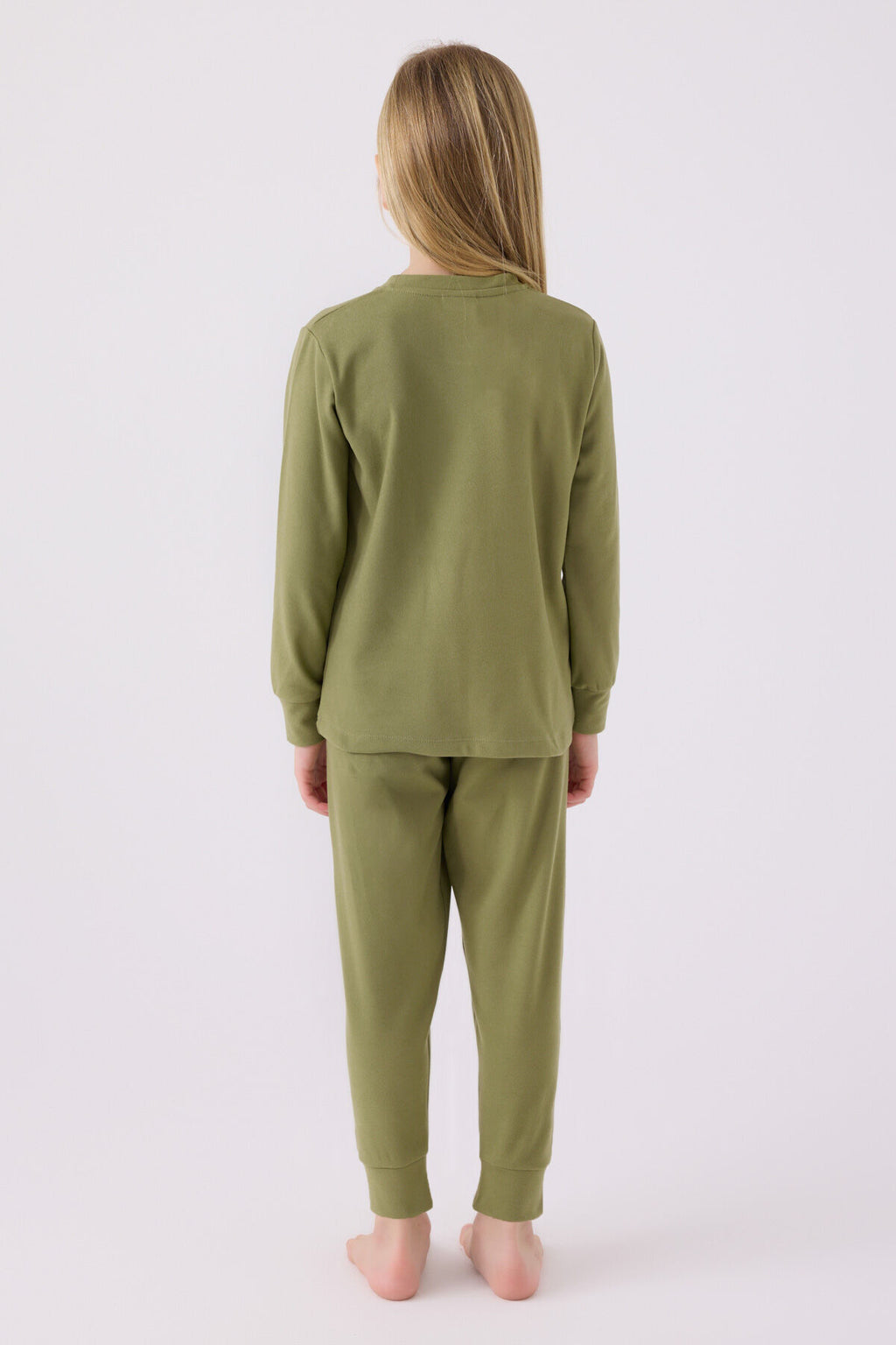U.S. Polo Assn. Kız Çocuk Bisiklet Yaka Pigment Baskılı Kışlık Regular Fit Haki Pijama Takımı US1669-C-V3