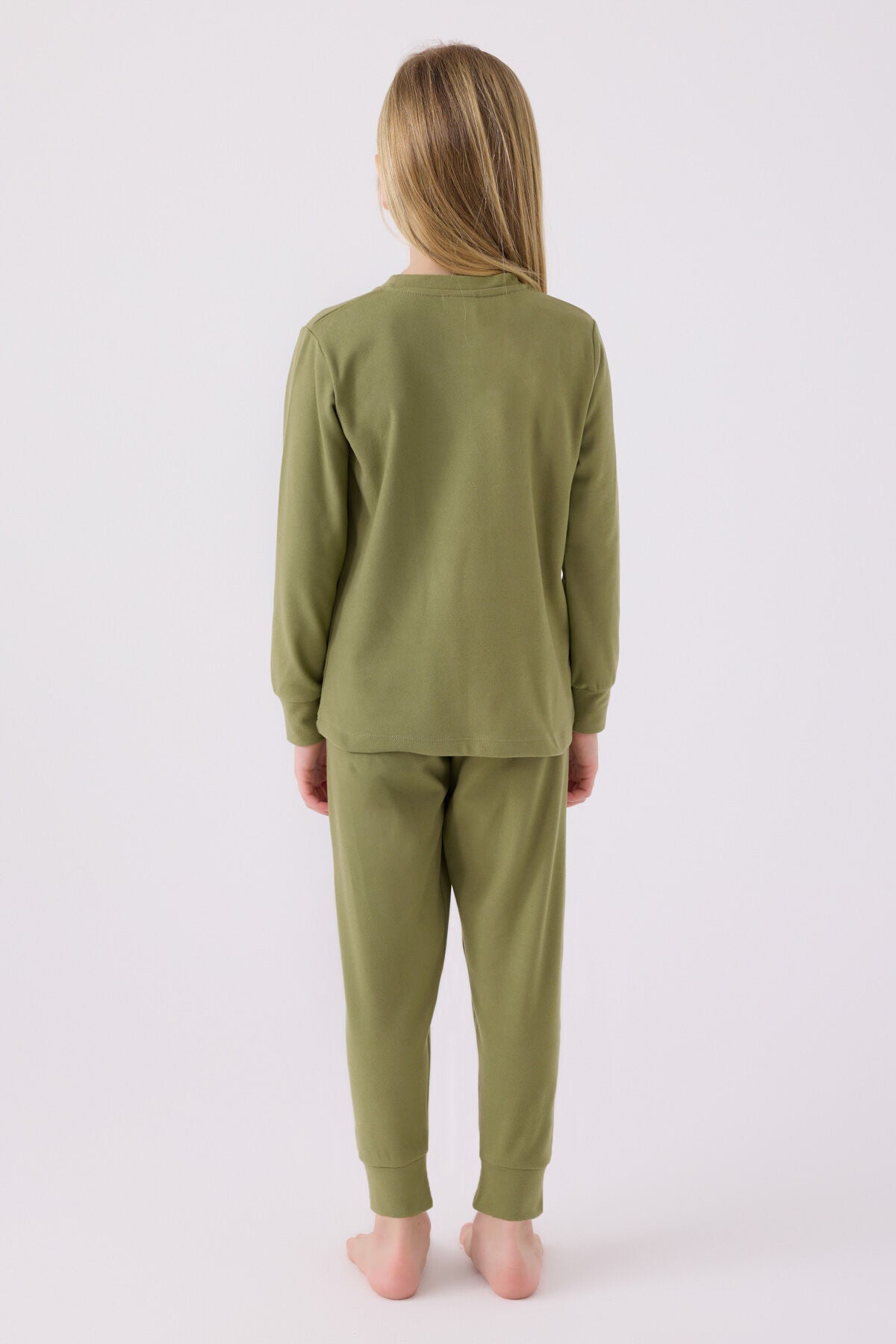 U.S. Polo Assn. Kız Çocuk Bisiklet Yaka Pigment Baskılı Kışlık Regular Fit Haki Pijama Takımı US1669-C-V3