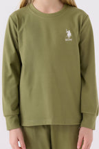 U.S. Polo Assn. Kız Çocuk Bisiklet Yaka Pigment Baskılı Kışlık Regular Fit Haki Pijama Takımı US1669-C-V3