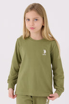U.S. Polo Assn. Kız Çocuk Bisiklet Yaka Pigment Baskılı Kışlık Regular Fit Haki Pijama Takımı US1669-C-V3