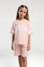U.S. Polo Assn. Kız Çocuk Bisiklet Yaka Pigment Baskılı Yazlık Regular Fit Pembe Bermuda Takım US2091-C-V4