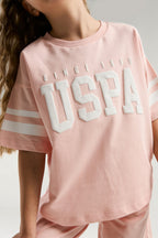 U.S. Polo Assn. Kız Çocuk Pembe Bermuda Takım