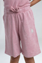 U.S. Polo Assn. Kız Çocuk Bisiklet Yaka Sargı Nakışlı Yazlık Regular Fit Pembe Bermuda Takım US2089-C-V3