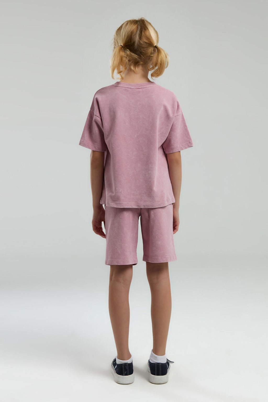 U.S. Polo Assn. Kız Çocuk Bisiklet Yaka Sargı Nakışlı Yazlık Regular Fit Pembe Bermuda Takım US2089-C-V3