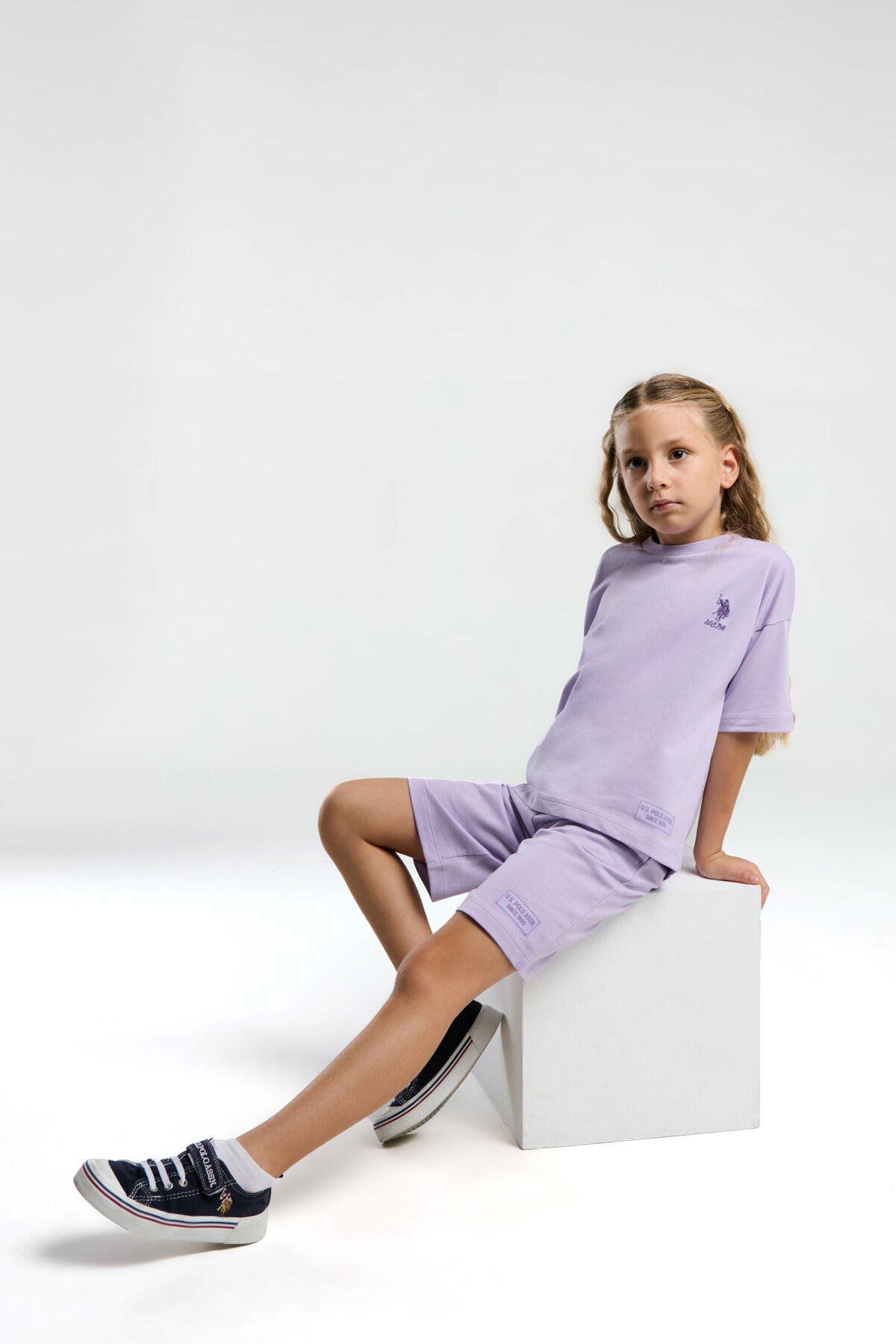 U.S. Polo Assn. Kız Çocuk Bisiklet Yaka Sargı Nakışlı Yazlık Regular Fit Mor Bermuda Takım US2090-C-V1 Ürün ana görseli