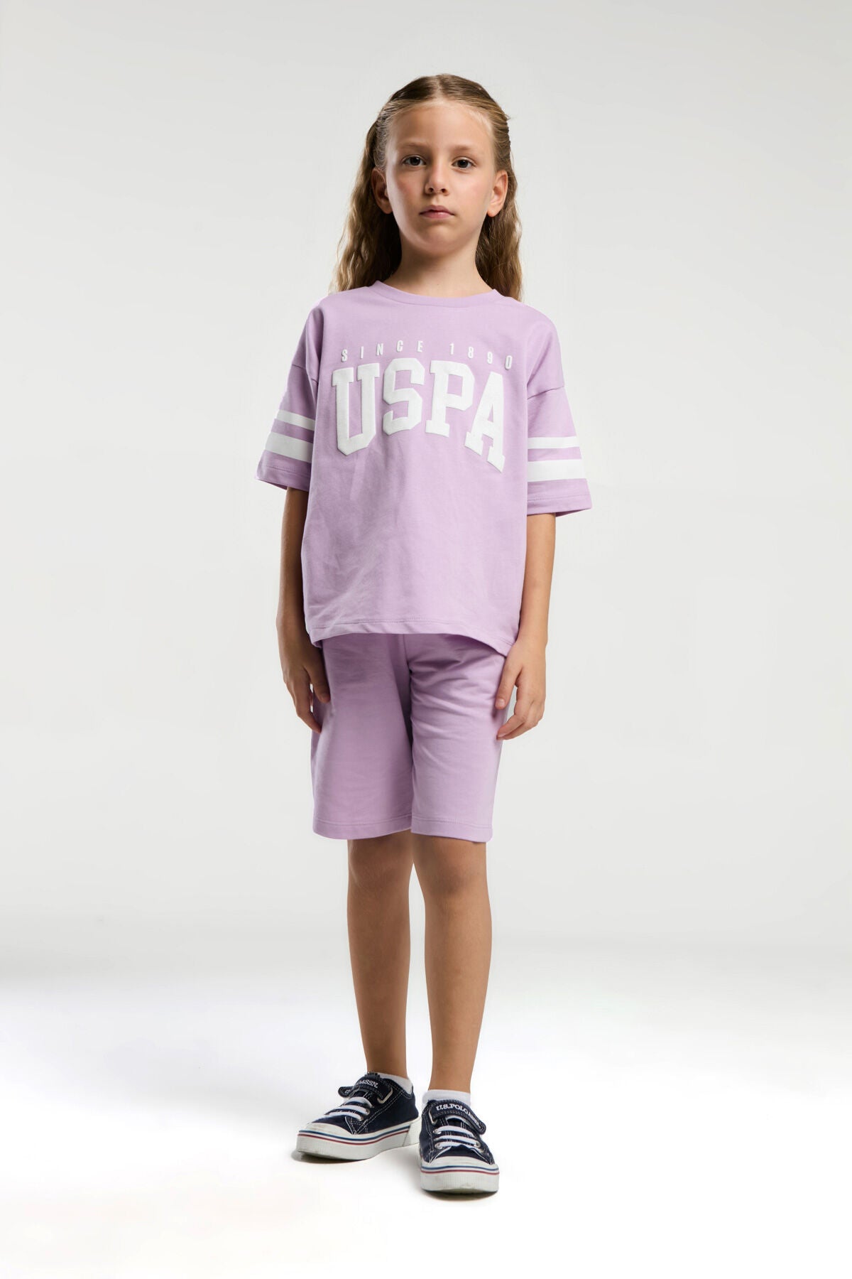 U.S. Polo Assn. Kız Çocuk Bisiklet Yaka Pigment Baskılı Yazlık Regular Fit Mor Bermuda Takım US2091-C-V1 Ürün ana görseli