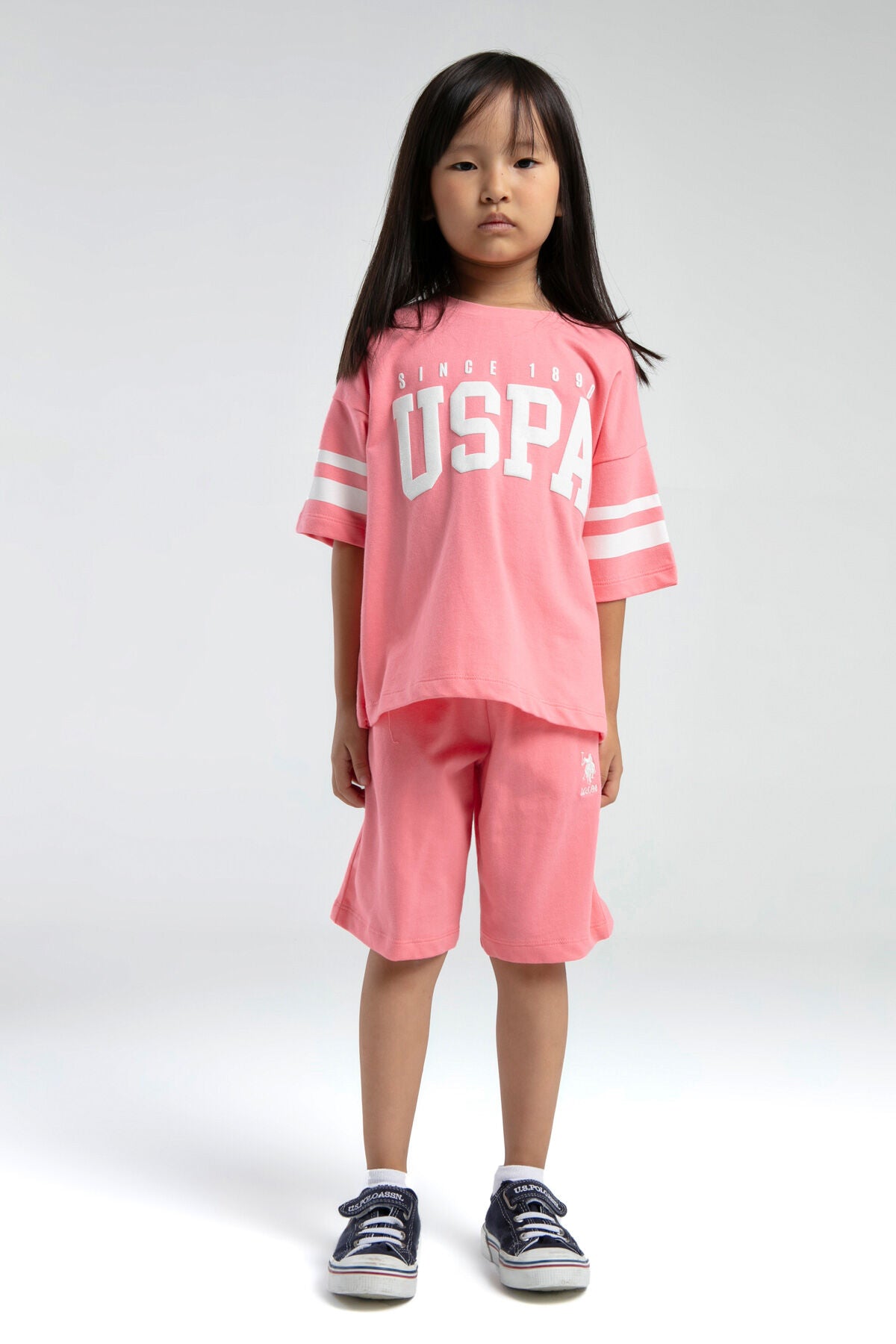 U.S. Polo Assn. Kız Çocuk Bisiklet Yaka Pigment Baskılı Yazlık Regular Fit Pembe Bermuda Takım US2091-C-V2 Ürün ana görseli