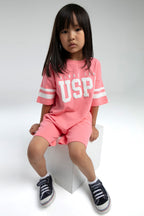 U.S. Polo Assn. Kız Çocuk Pembe Bermuda Takım