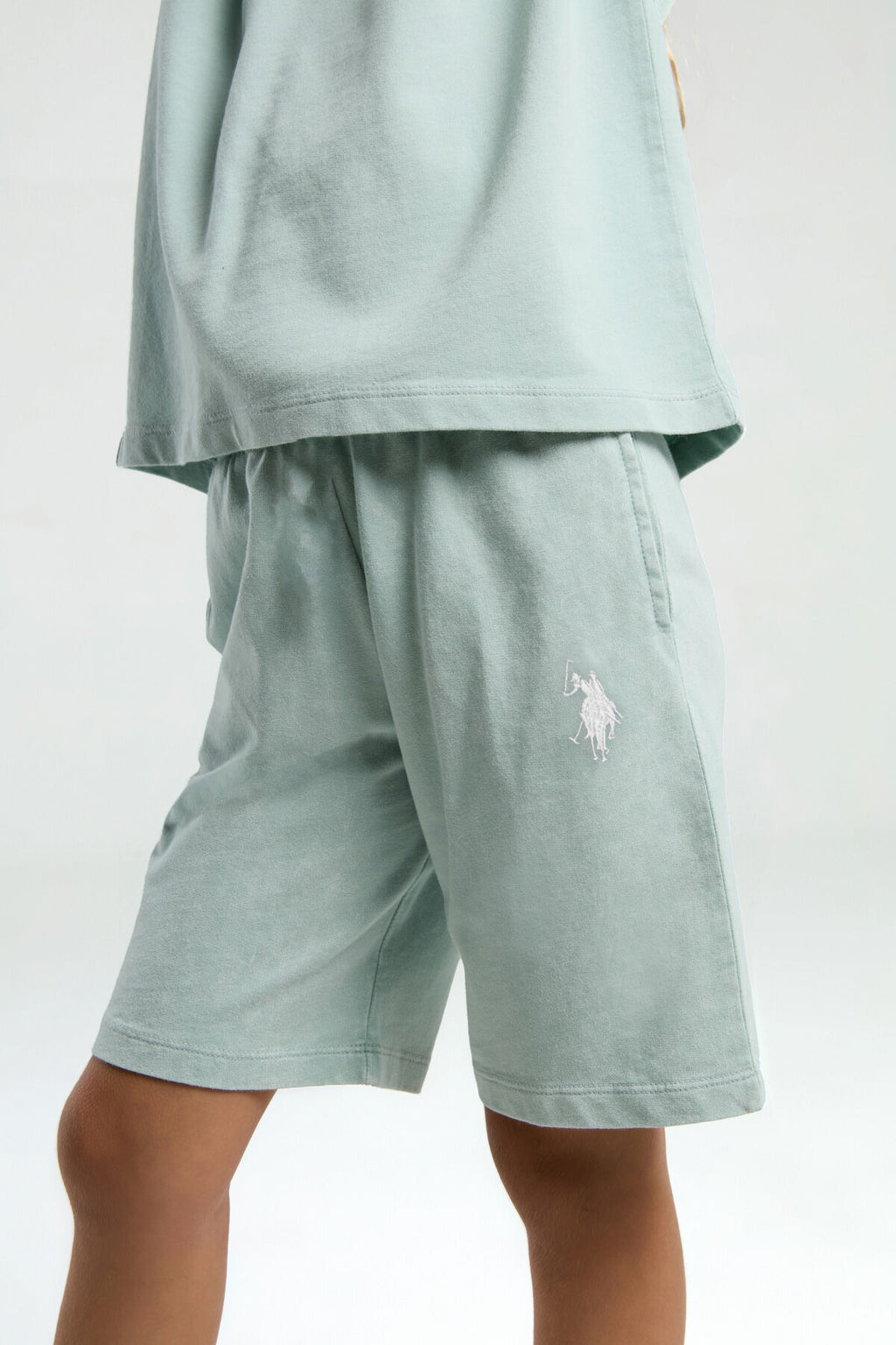 U.S. Polo Assn. Kız Çocuk Bisiklet Yaka Sargı Nakışlı Yazlık Regular Fit Yeşil Bermuda Takım US2089-C-V1